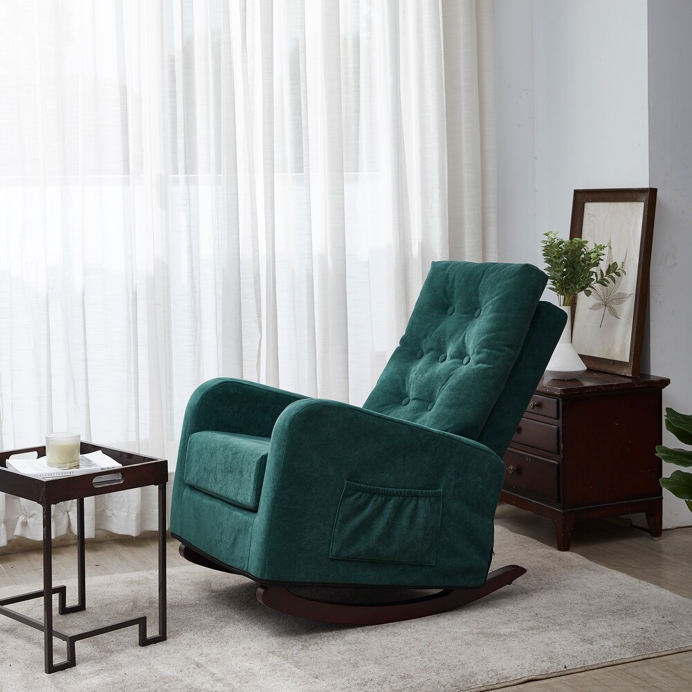 Fabric Accent Chair TV Chair Leisure Sofa Lazy Recliner High Back Arm Chair Rocking Chairs with Solid Wood Legs for Living Room