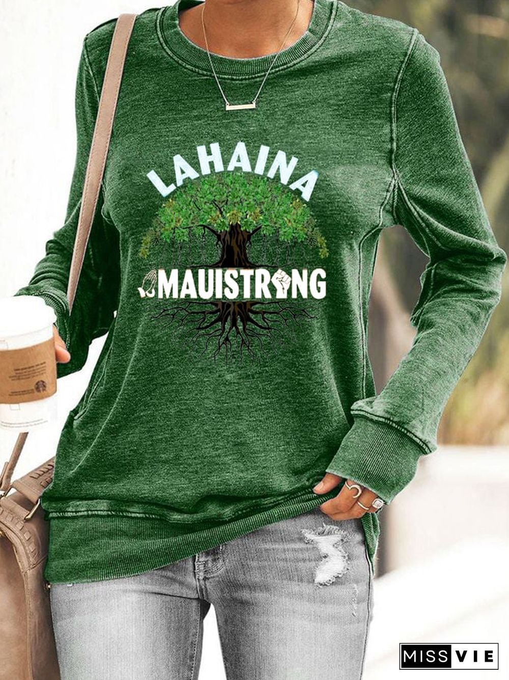 Women's Stay Strong Lahaina Banyan Tree In Maui Hawaii Maui Strong Printed Sweatshirt