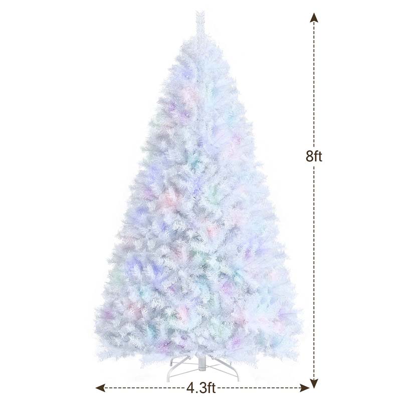 6/7/8FT White Iridescent Hinged Artificial Christmas Tree with 792/1156/1636 Branch Tips & Metal Stand