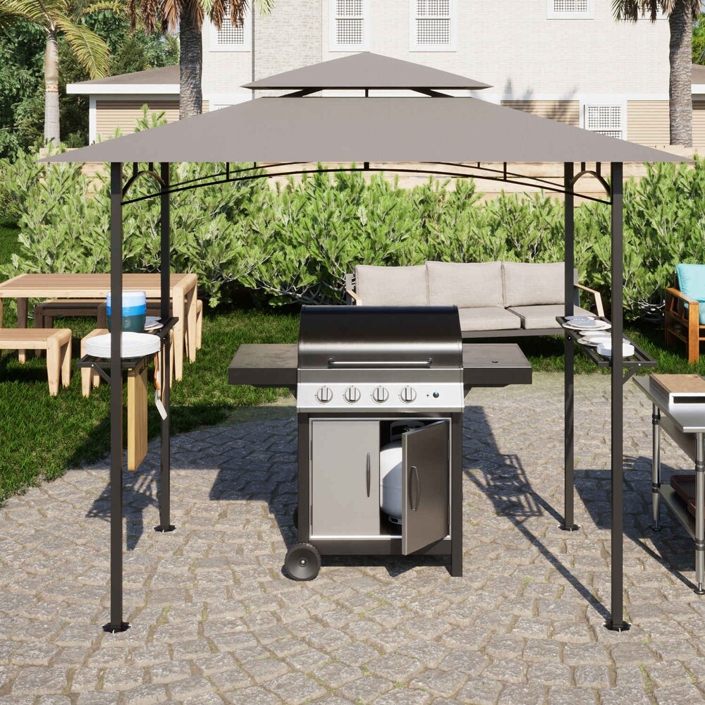 8 ft. x 5 ft. Soft Top Grill Canopy Double Tiered BBQ Gazebo Outdoor  Gray