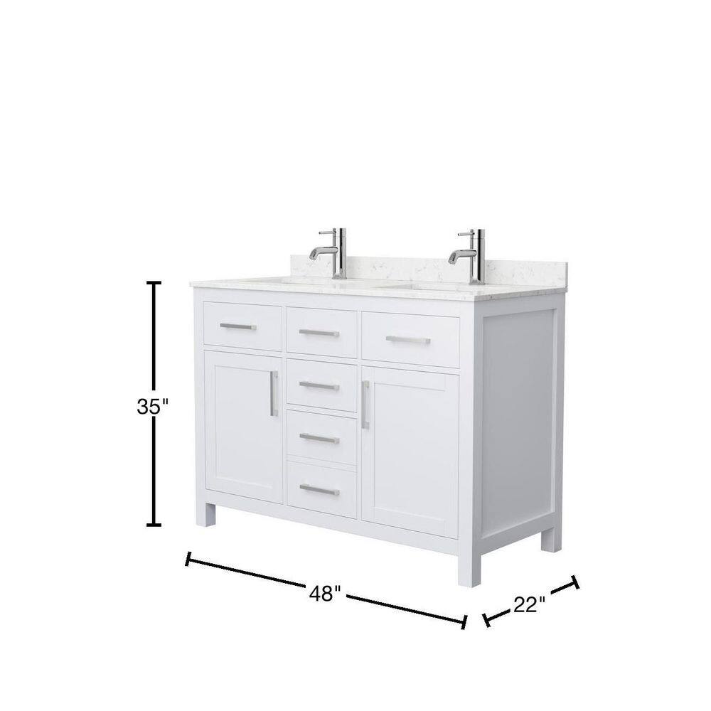 Wyndham Collection Beckett 48 in. W x 22 in. D x 35 in. H Double Sink Bathroom Vanity in White with Carrara Cultured Marble Top WCG242448DWHCCUNSMXX