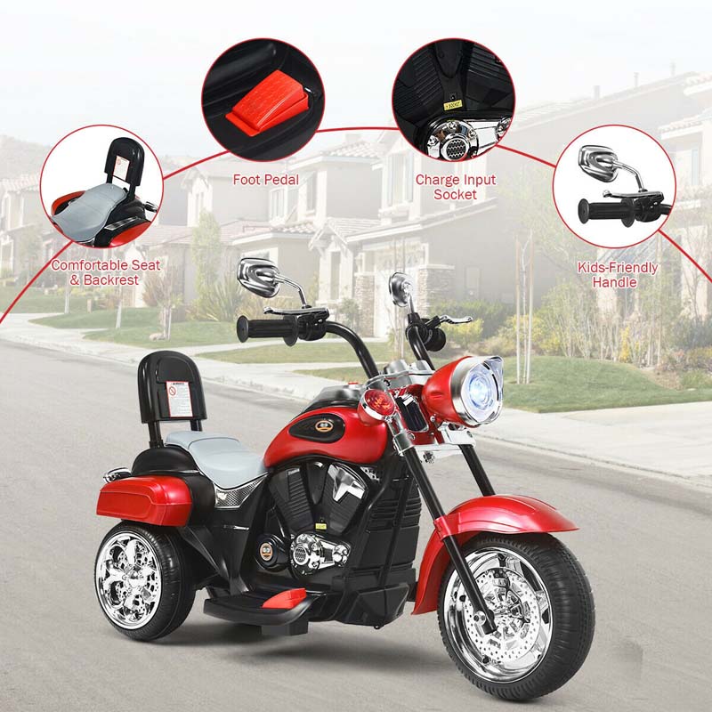 3 Wheel Kids Ride on Chopper-Style Motorcycle, 6V Battery Powered Kids Motorbike Trike Toy with Horn & Headlight