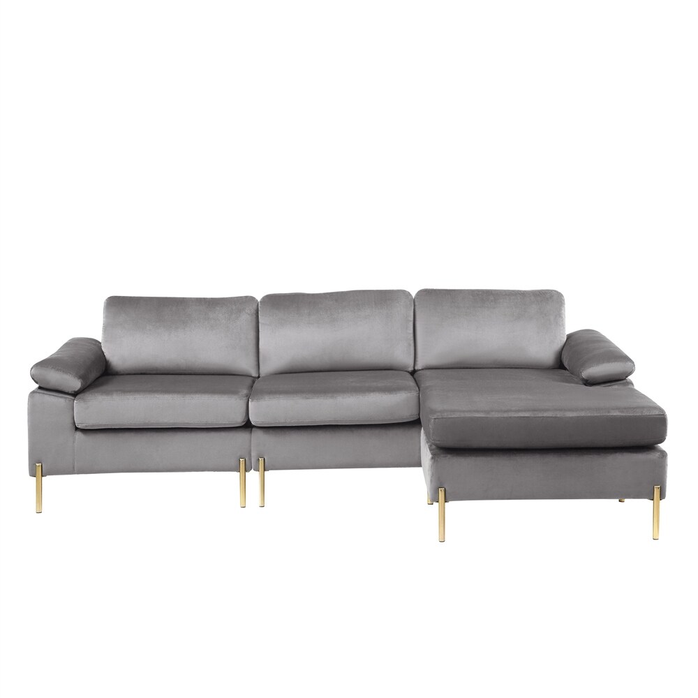 Velvet Sectional Sofa Chaise with Wood Frame and Removable Back