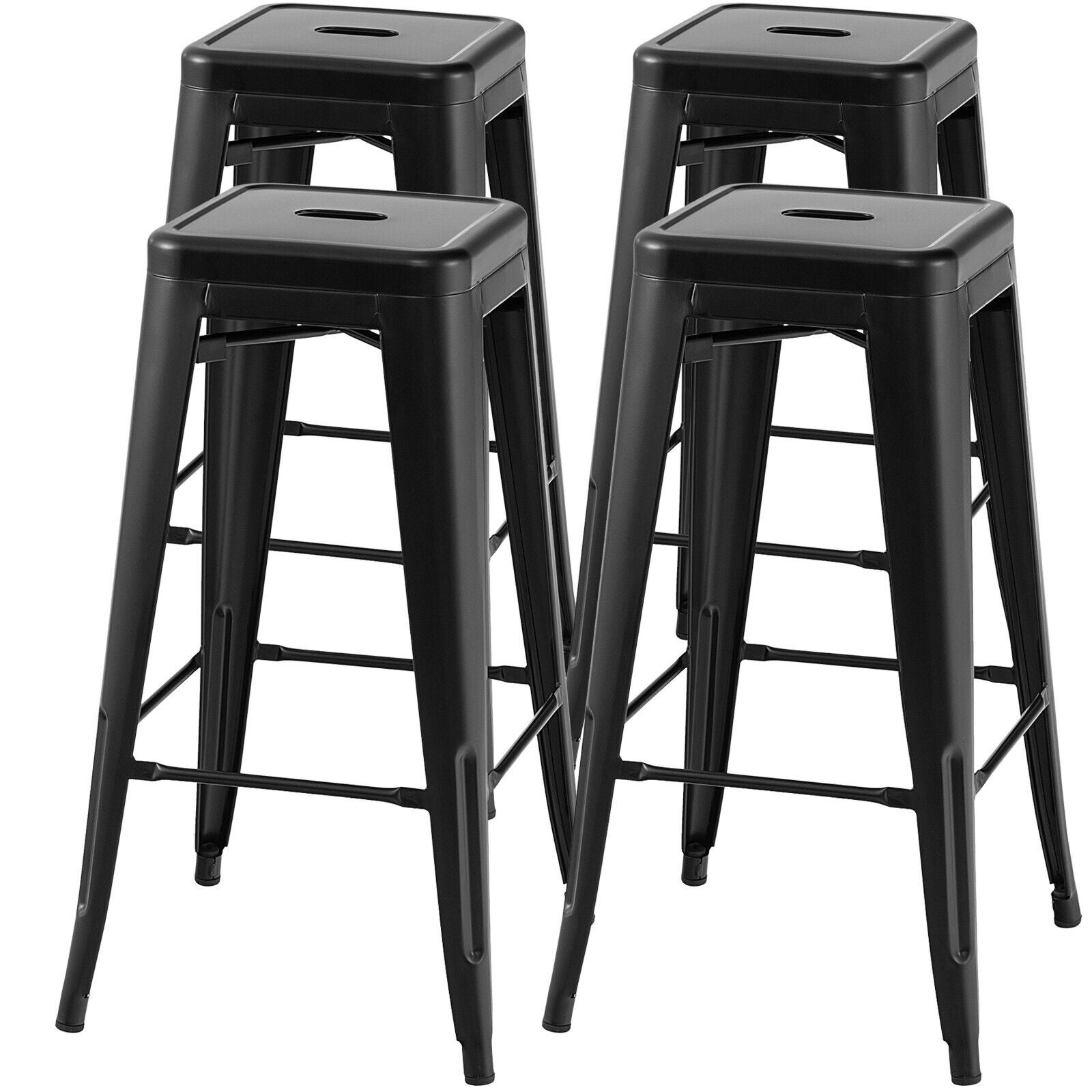 Gymax 30'' Set of 4 Stackable Backless Metal Bar Stools w/ Footrest