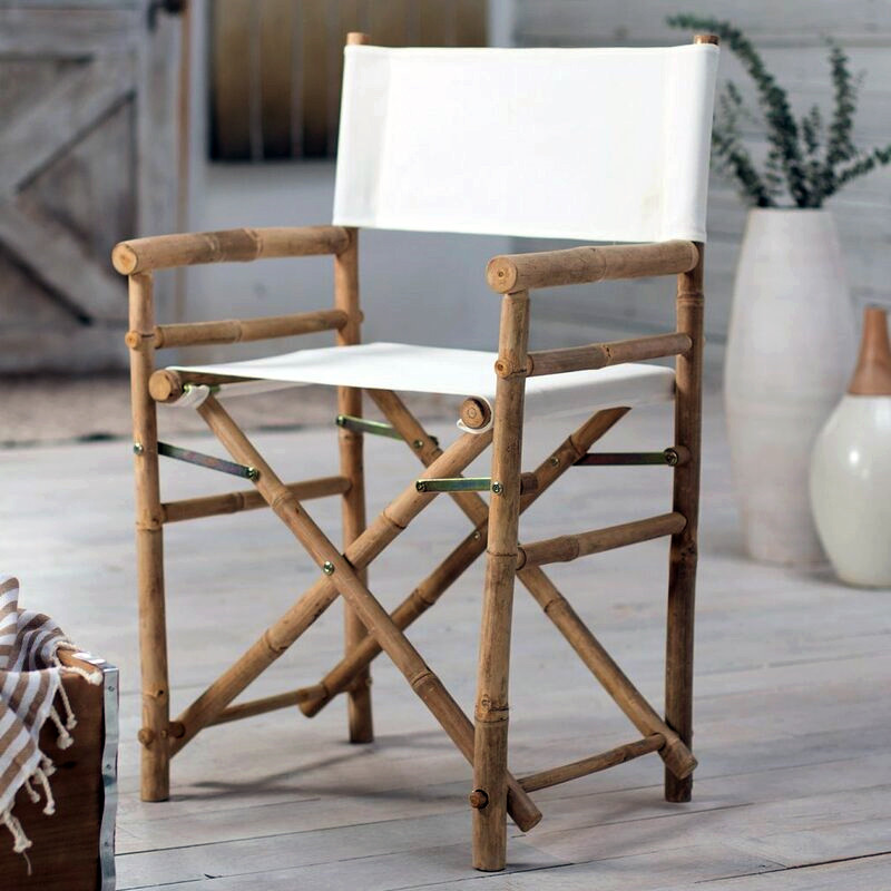 Set of 2 Pieces Iron Bamboo Director Chair  White Canvas  35 quotH   Asian   Folding Chairs And Stools   by Master Garden Products  Houzz