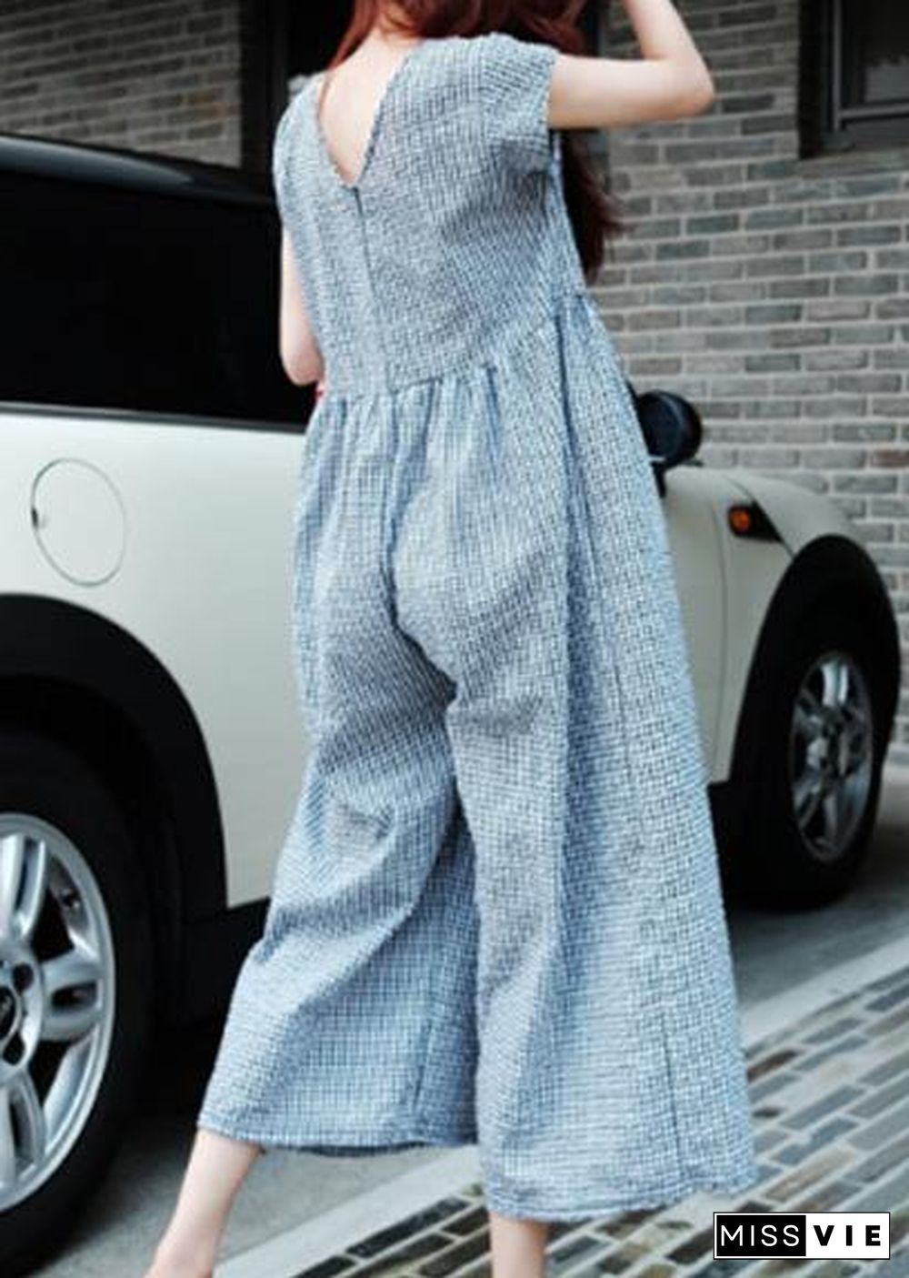 Beautiful plaid casual zippered jumpsuit pants Sewing trousers