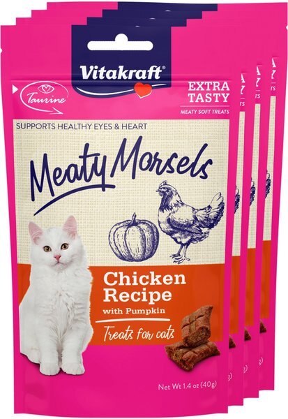 Vitakraft Meaty Morsels Chicken with Pumpkin Recipe Soft Cat Treats， 1.4-oz pouch， pack of 4