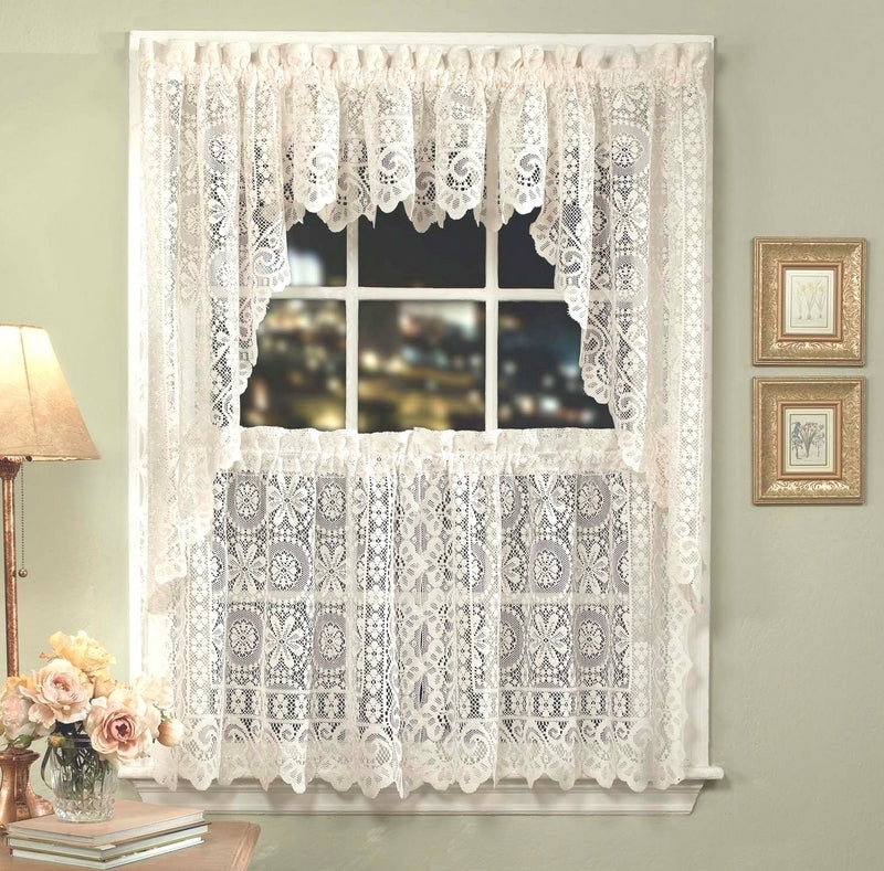 Hopewell Lace Cream kitchen curtain Swag