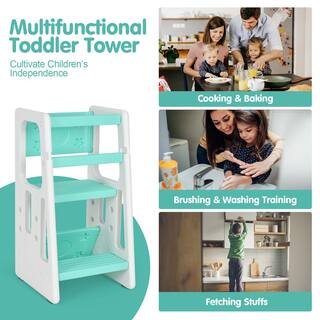 Costway Kids Kitchen Step Stool with Double Safety Rails Toddler Learning Stool Green HY10011GN