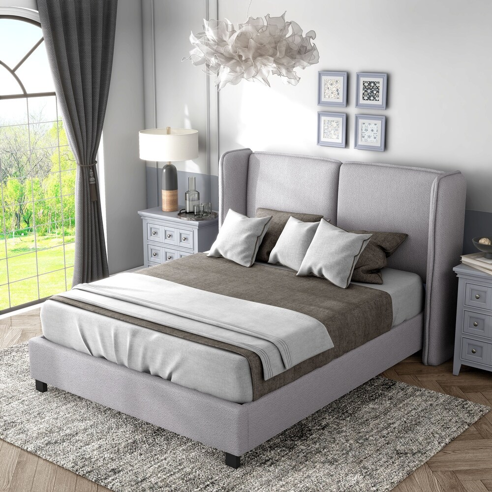 Janna Modern Boucle Fabric Queen size Platform Bed with Wingback Headboard by Furniture of America