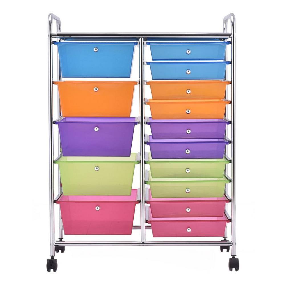 Boyel Living Multi-Colored Steel Frame 15-Drawer Utility Rolling Organizer Cart HYSN-53825RB