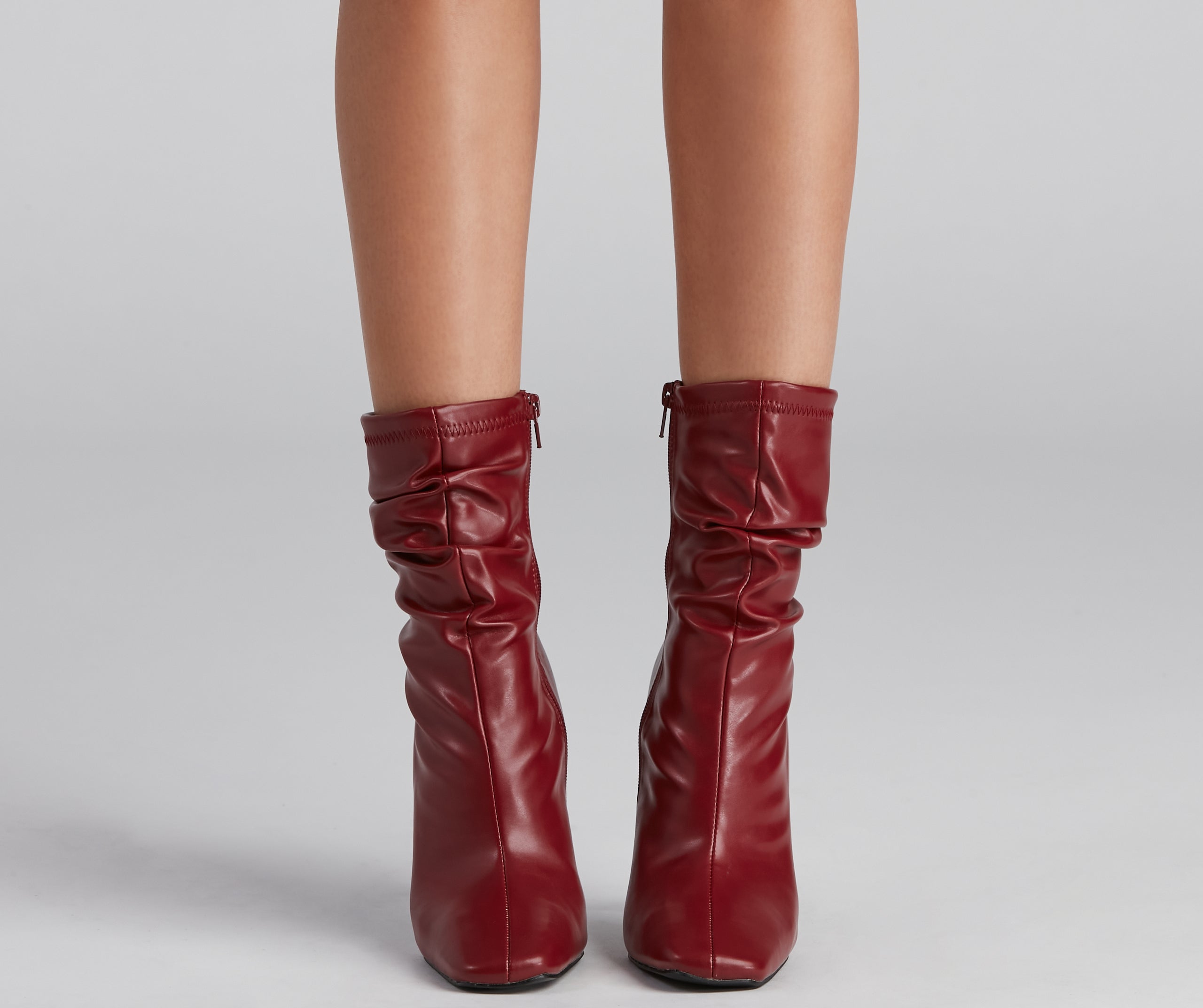 Ruched Life Faux Leather Booties