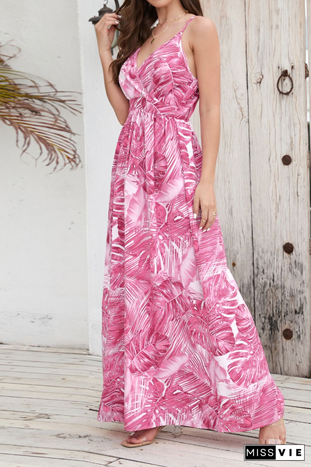 Wrap V Neck Abstract Print Cami Maxi Dress