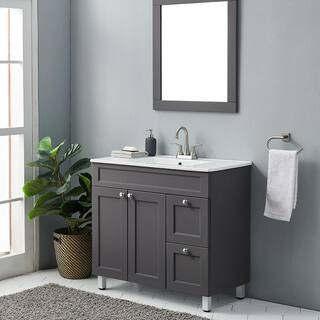 VC CUCINE 35 in. W x 18 in D. x 32 in. H Bathroom Vanity in Gray with White Ceramic Top HESEBC047-ZC90E-3