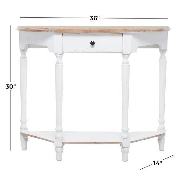 White Distressed Wood Country Farmhouse Half Moon Console Table