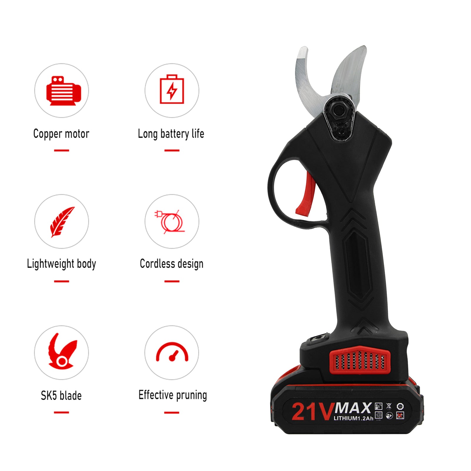 21V Portable Handheld Cordless Electric Pruning Shears With Carry Case Rechargeable 1200Mah Lithium Battery & Powered Tree Branch Pruner Garden Clippers 30Mm Cutting Diameter