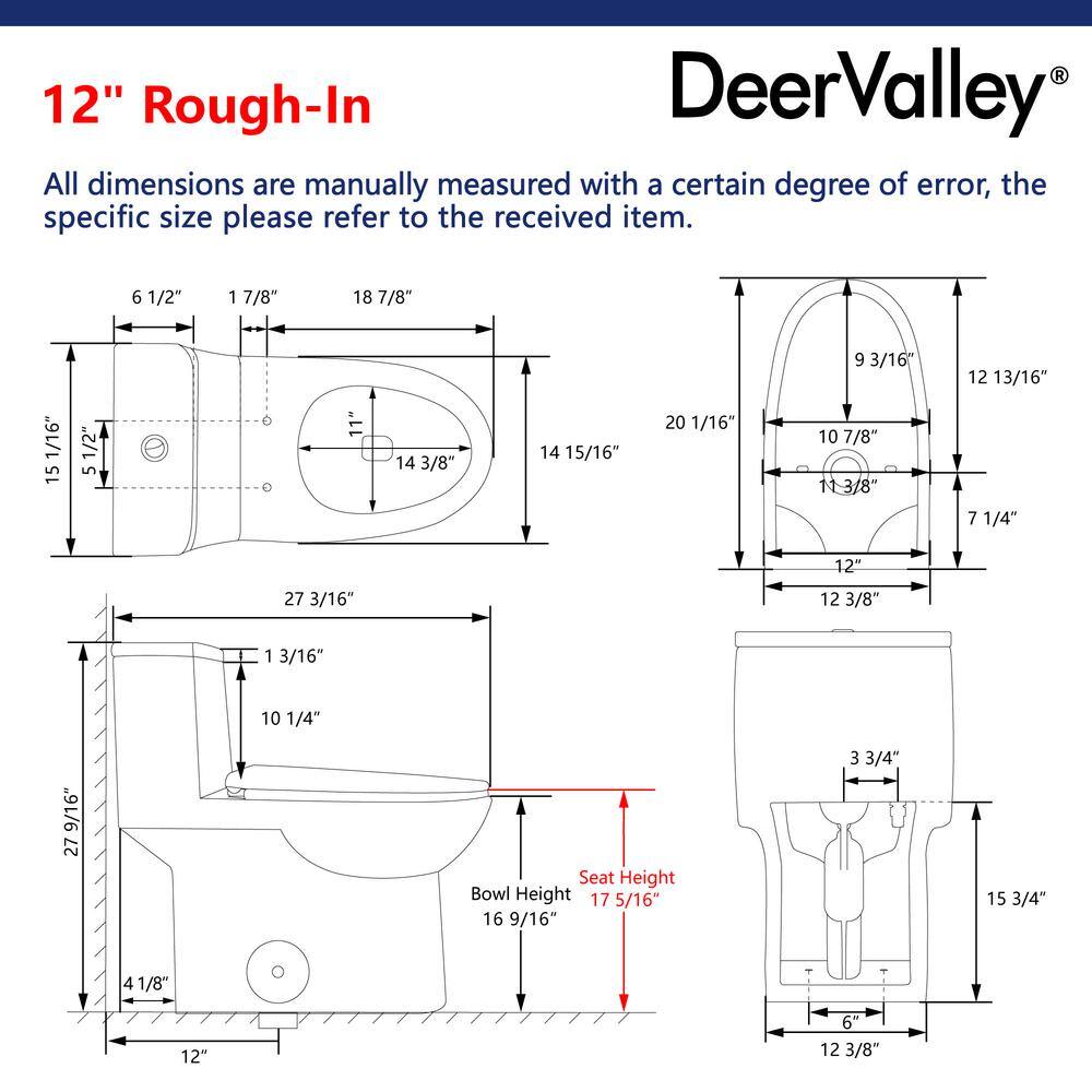 DEERVALLEY Ursa Comfortable Height 12 in. Rough in Size 1-Piece 0.81.28 GPF Dual Flush Elongated Toilet in White Seat Included DV-1F52677