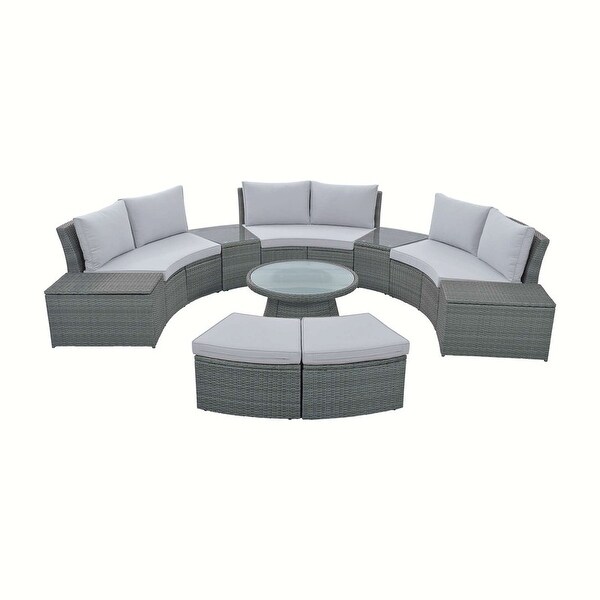 10-Piece Outdoor Sectional Half Round Patio Rattan Sofa Set - Overstock - 37386487