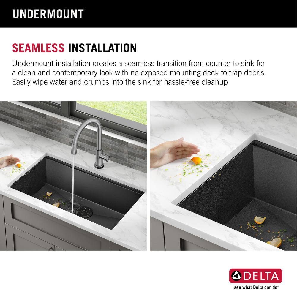 Delta Rivet16 Gauge Black Stainless Steel 32 in. Single Bowl Undermount Workstation Kitchen Sink in PVD Gunmetal Finish 95B9031-32S-GS