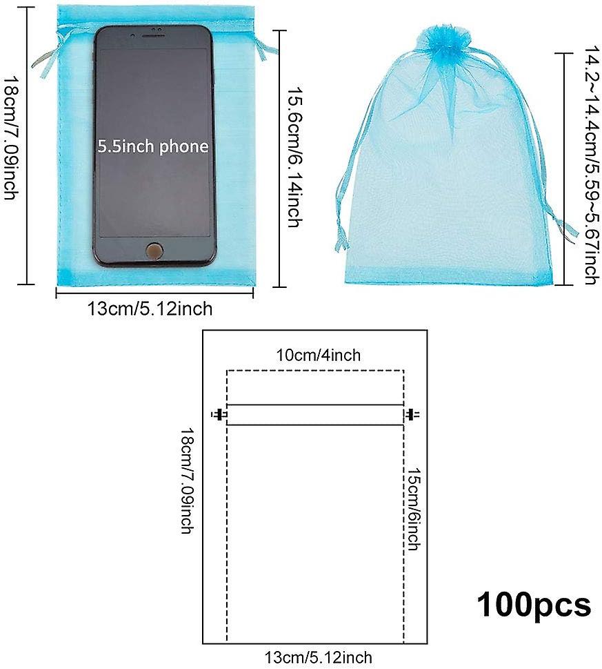 100pcs 5x7 Inch Deepskyblue Organza Drawstring Bags Party Wedding Favors Bag For Baby Shower， Birthday， Party， Christmas