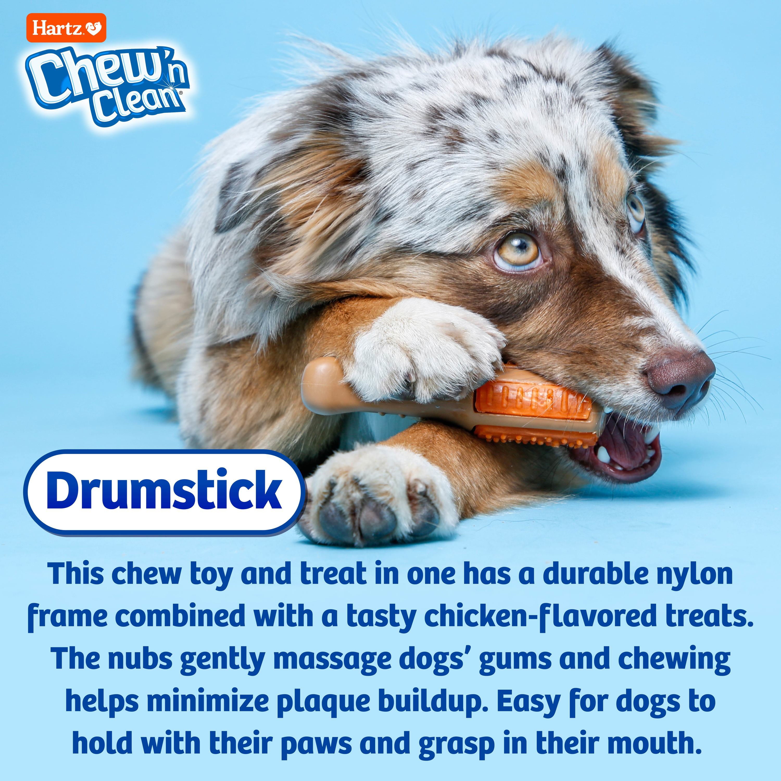 Hartz Chew ‘n Clean Drumstick Dog Chew Toy and Treat in One， Chicken Flavored Dog Toy For Moderate Chewers， Extra Small