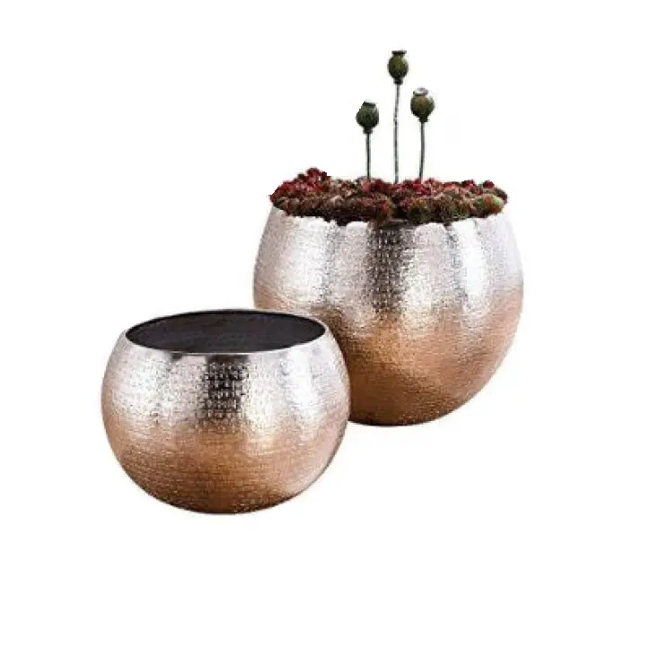 Set of Three Handmade Gold Metal Planters for Garden Home Decorative Plant Flower Pot Luxury Floor Planter