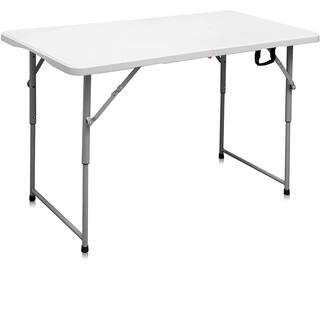 SKONYON 4 ft. White Adjustable Height Fold-in-Half Plastic Outdoor Picnic Folding Table SGFT88131