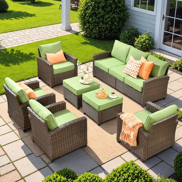 HOOOWOOO 7piece Outdoor Patio Furniture Set Wicker Conversation Sofa Set