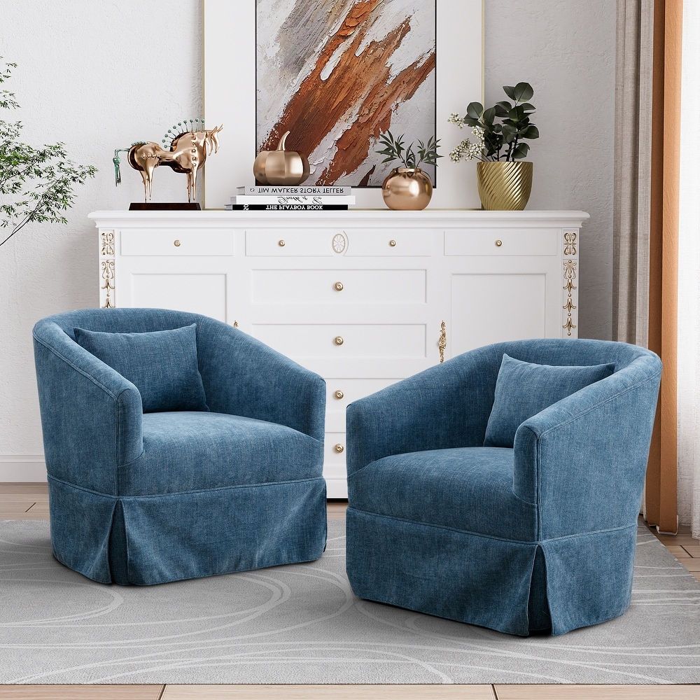 Ouyessir Set of 2 Swivel Barrel Chair 360 Degree Upholstered Accent Chair Fabric Armchair