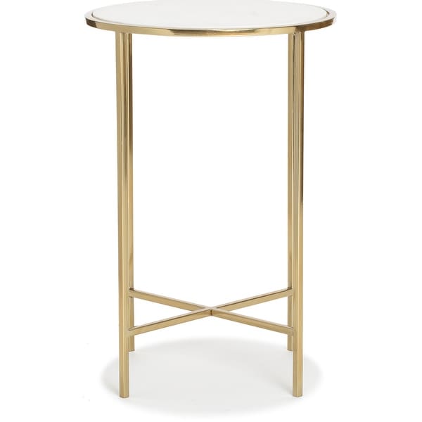 Adore Decor Elliott Marble Side Table， White/Gold