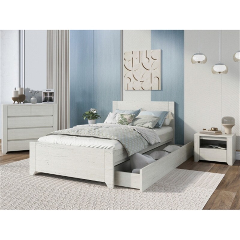 3 Pieces Simple Style Manufacture Wood Bedroom Sets with Twin bed  Nightstand and Chest  Stone Gray