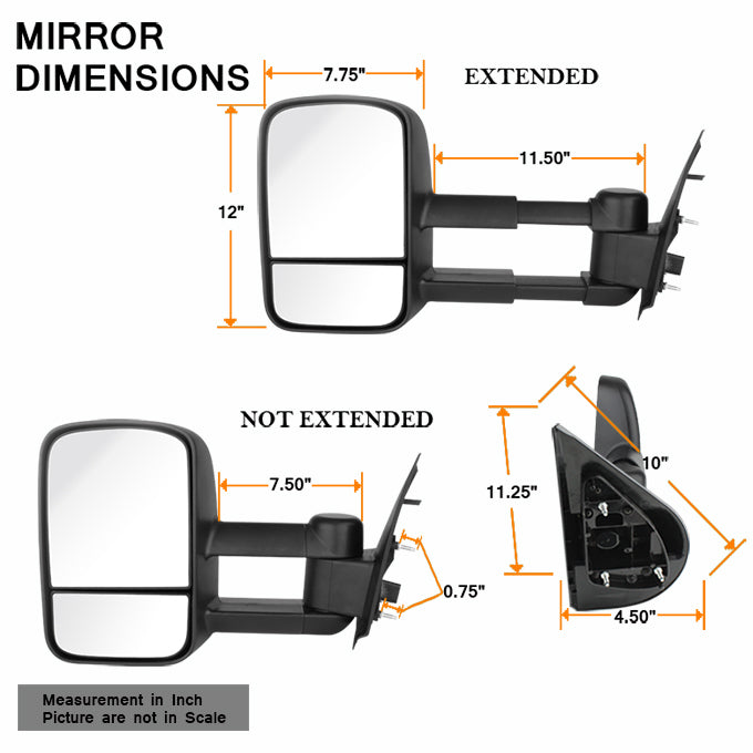 Fits 07-13 Silverado Sierra Yukon Manual Extendable Towing Trailer Mirror Pair