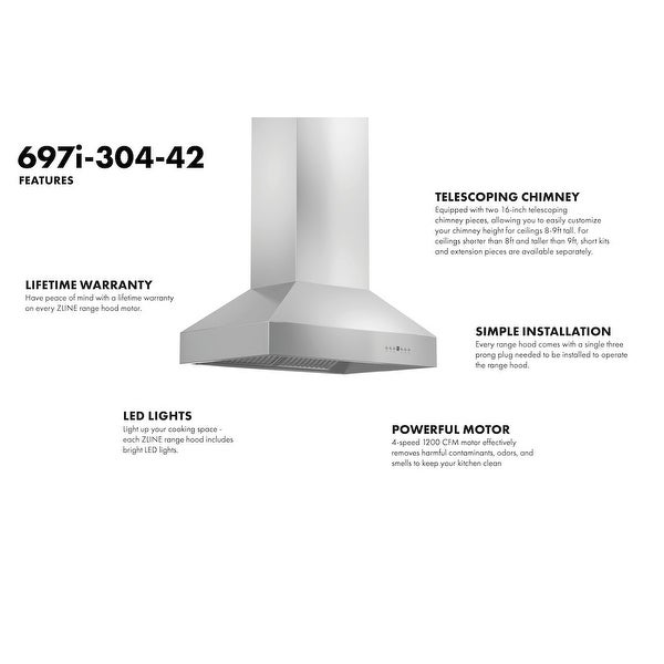 ZLINE Ducted Island Mount Range Hood - Outdoor Approved Stainless