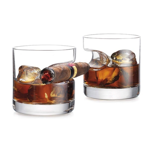 Whiskey Glass with Built-in Cigar Rest 2 pack - small