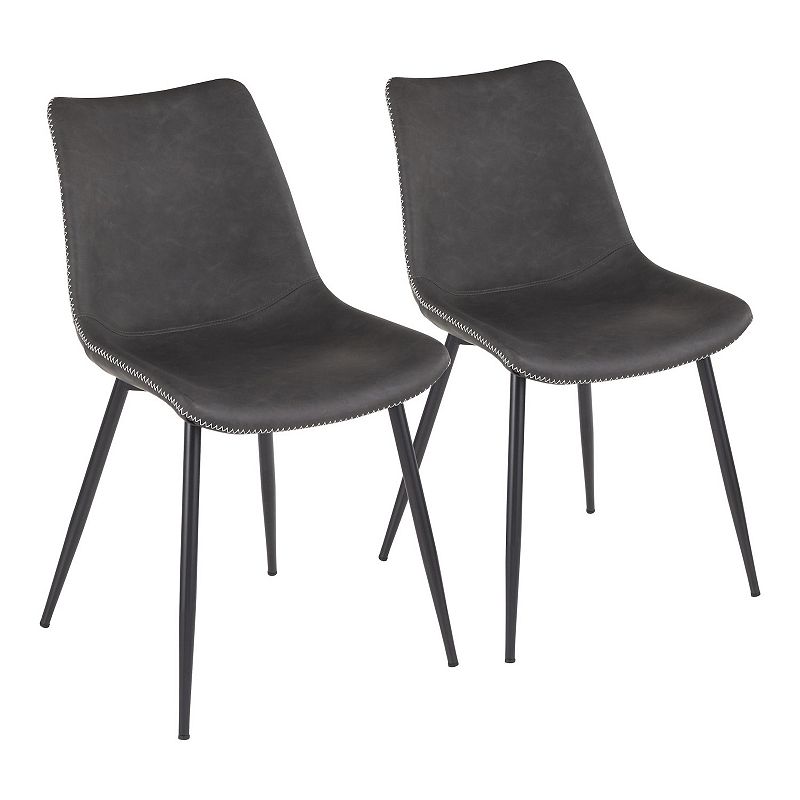 Set of 2 Grey Leather and Black Metal Durango Dining Chair  32.25”