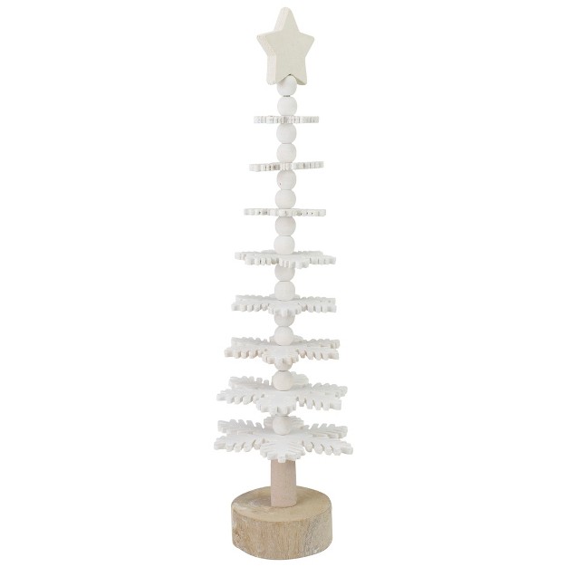 White Wooden Snowflake Cutout Christmas Tree With A Star Table Top Decor