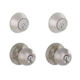 ESSENTIALS by Schlage Morrow Satin Stainless Steel Single Cylinder Deadbolt and Keyed Entry Door Knob Project Pack VCT60 V MOW 630