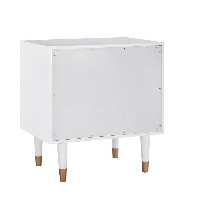 Linon Alick Two Drawer Wood Geo Texture Nightstand in White