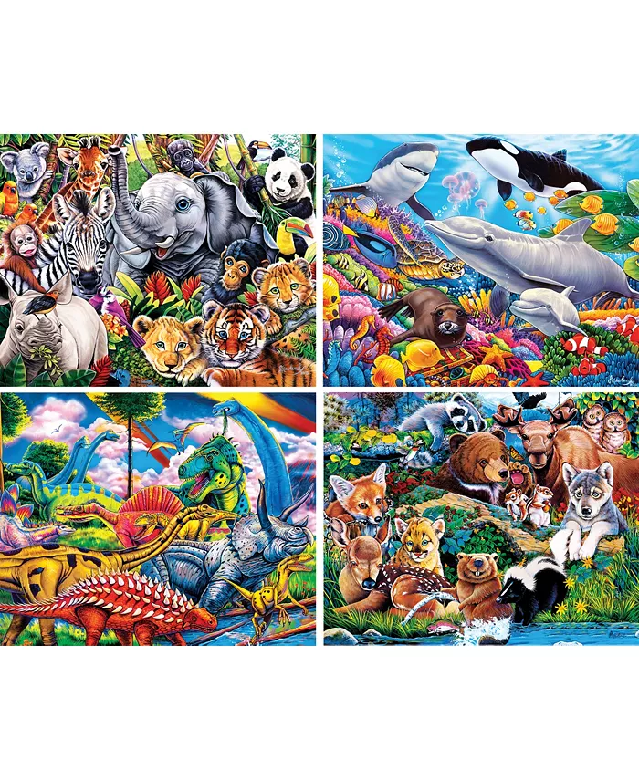 MasterPieces Puzzles World of Animals - 4 Pack - 100 Piece Kids Jigsaw Puzzle