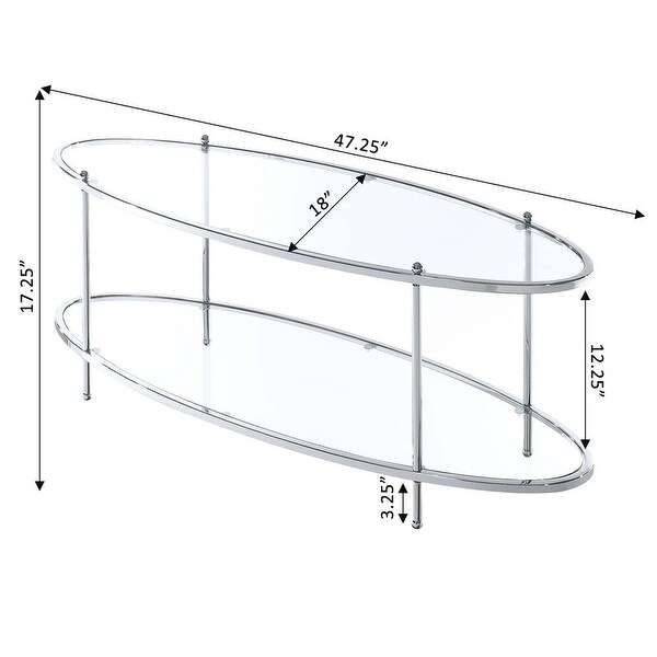 Royal Crest 2 Tier Oval Glass Coffee Table， Glass/Chrome