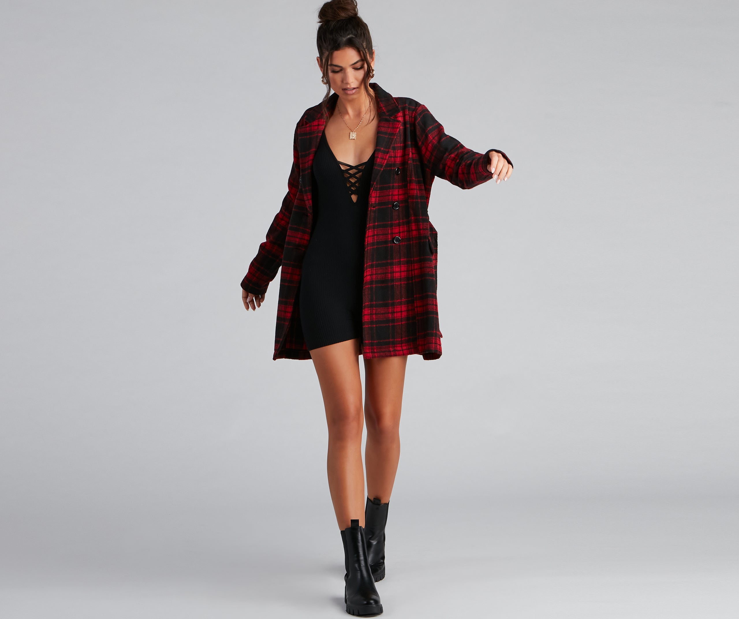 Timeless Chic Plaid Belted Faux Wool Jacket