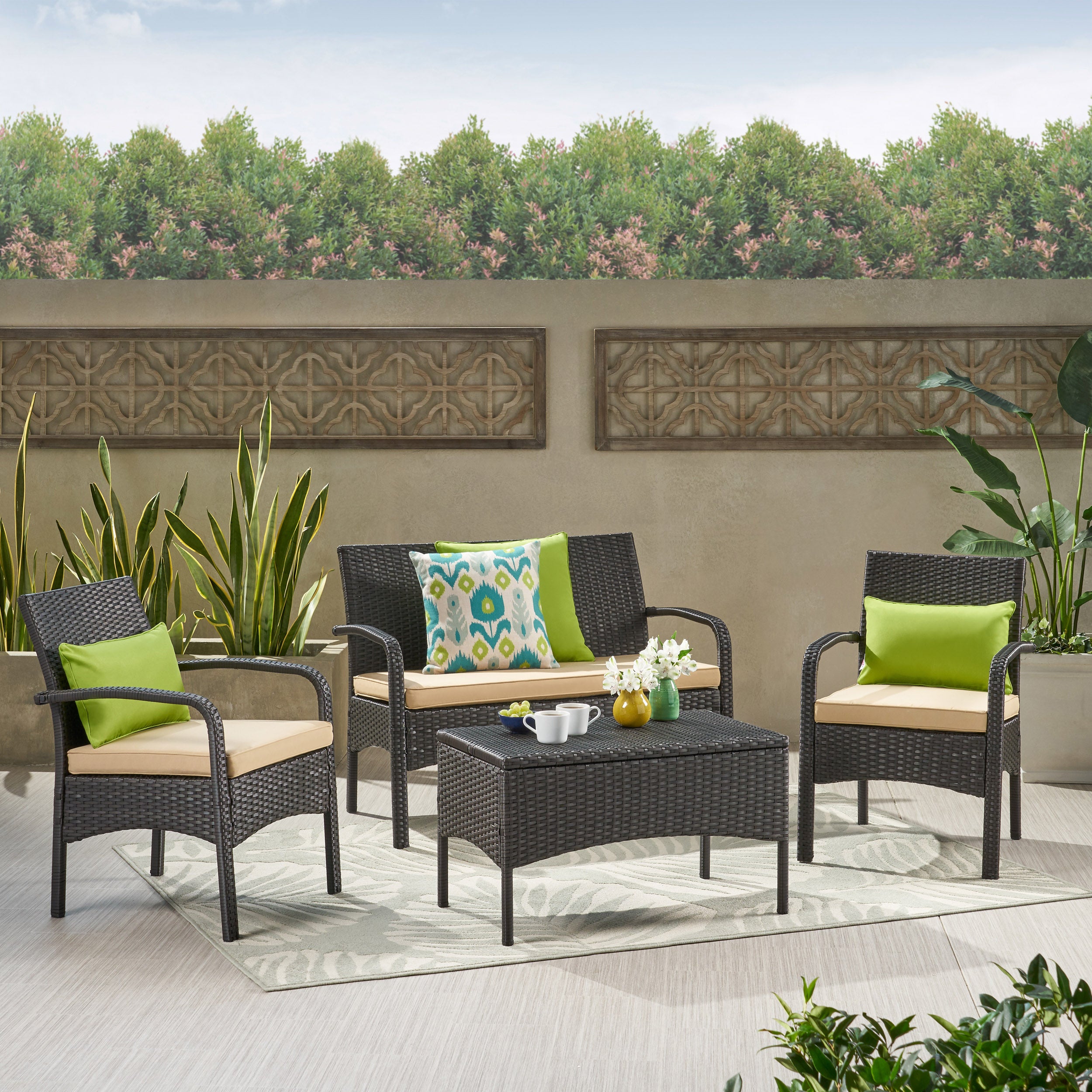 Kilburn Outdoor 4-Piece Multi Brown Wicker Chat Set