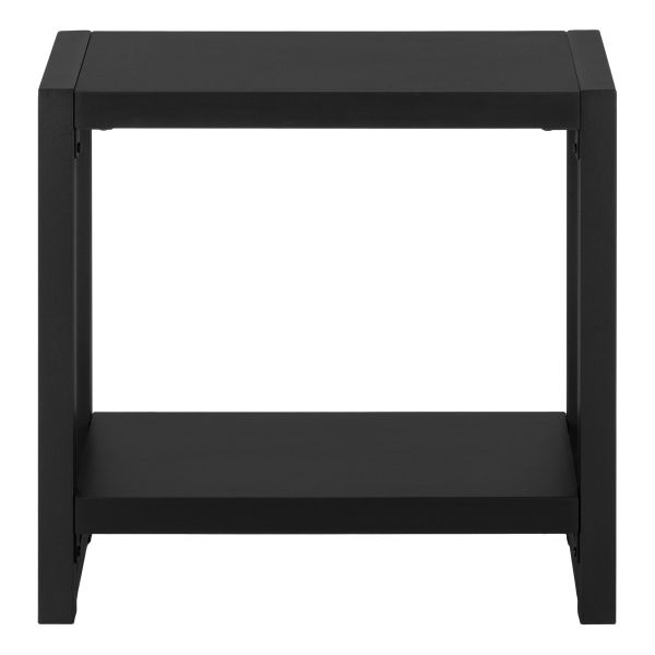 Accent Table， Side， End， Narrow， Small， 2 Tier， Living Room， Bedroom， Black Laminate， Black Metal， Contemporary， Modern