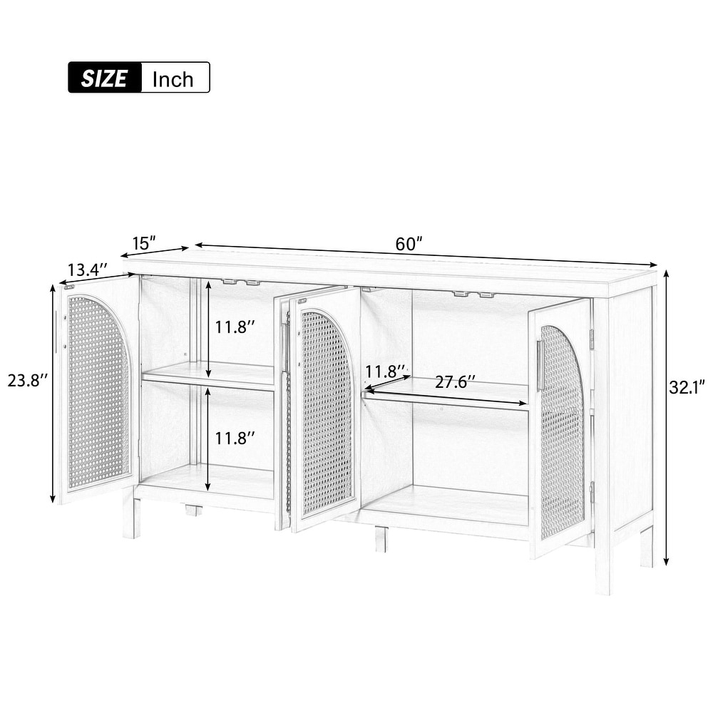 Large Storage Space Sideboard with Artificial Rattan Door and Metal Handles for Living Room   Entryway