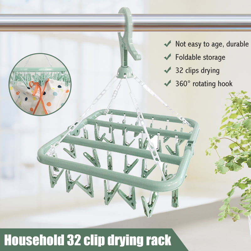 Amerteer Laundry Hanger Drying Rack - Foldable Clip and Drip Hanger with 32 Pins, Clothes Drying Rack, Sock Hanger for Drying Towels, Bras, Baby Clothes, Plastic Laundry Sock Drying Hanger