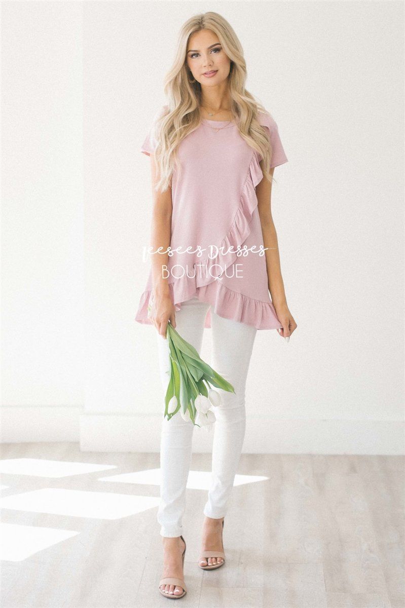 Asymmetric Ruffle Hem Tunic