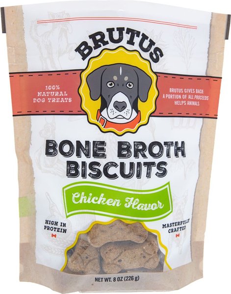 Brutus Broth Bone Broth Biscuits Chicken Flavor Dog Treats， 8-oz bag