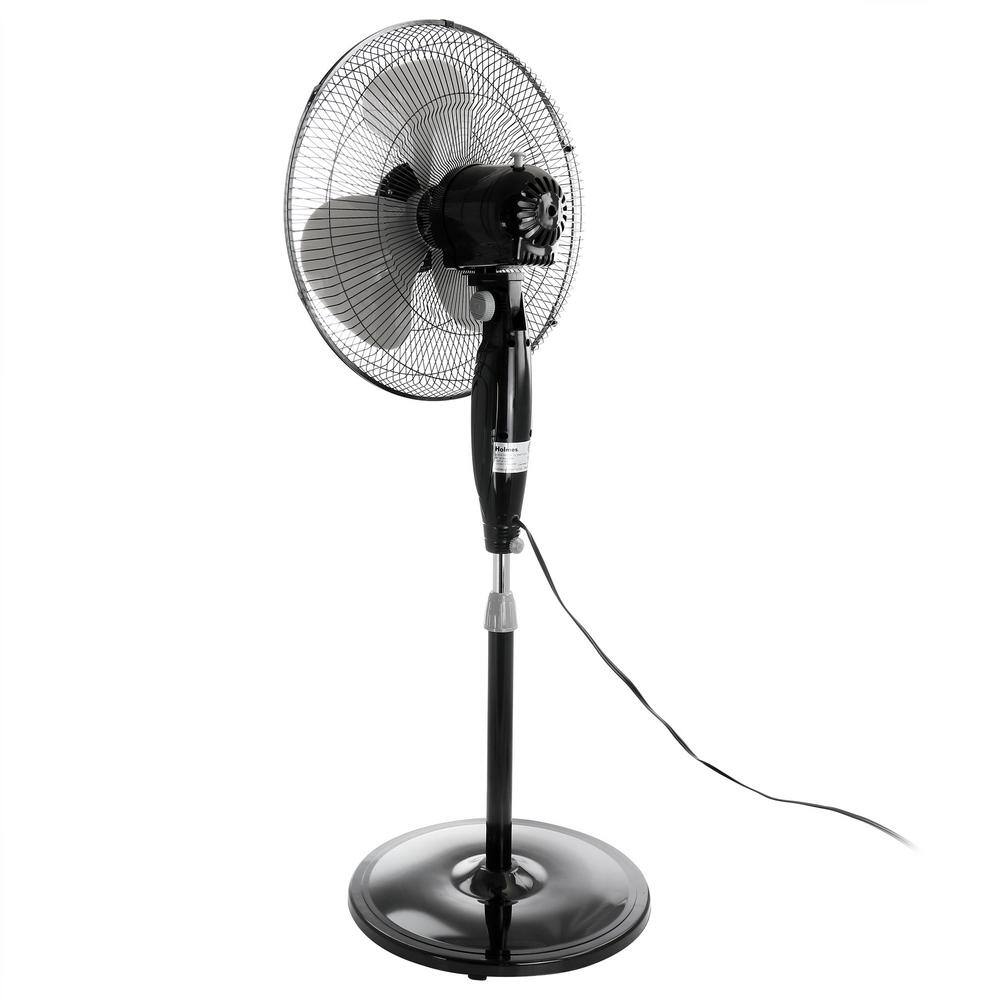 Holmes 16 in. Oscillating Blade Stand Pedestal Fan with Metal Grill in Black 985118514M