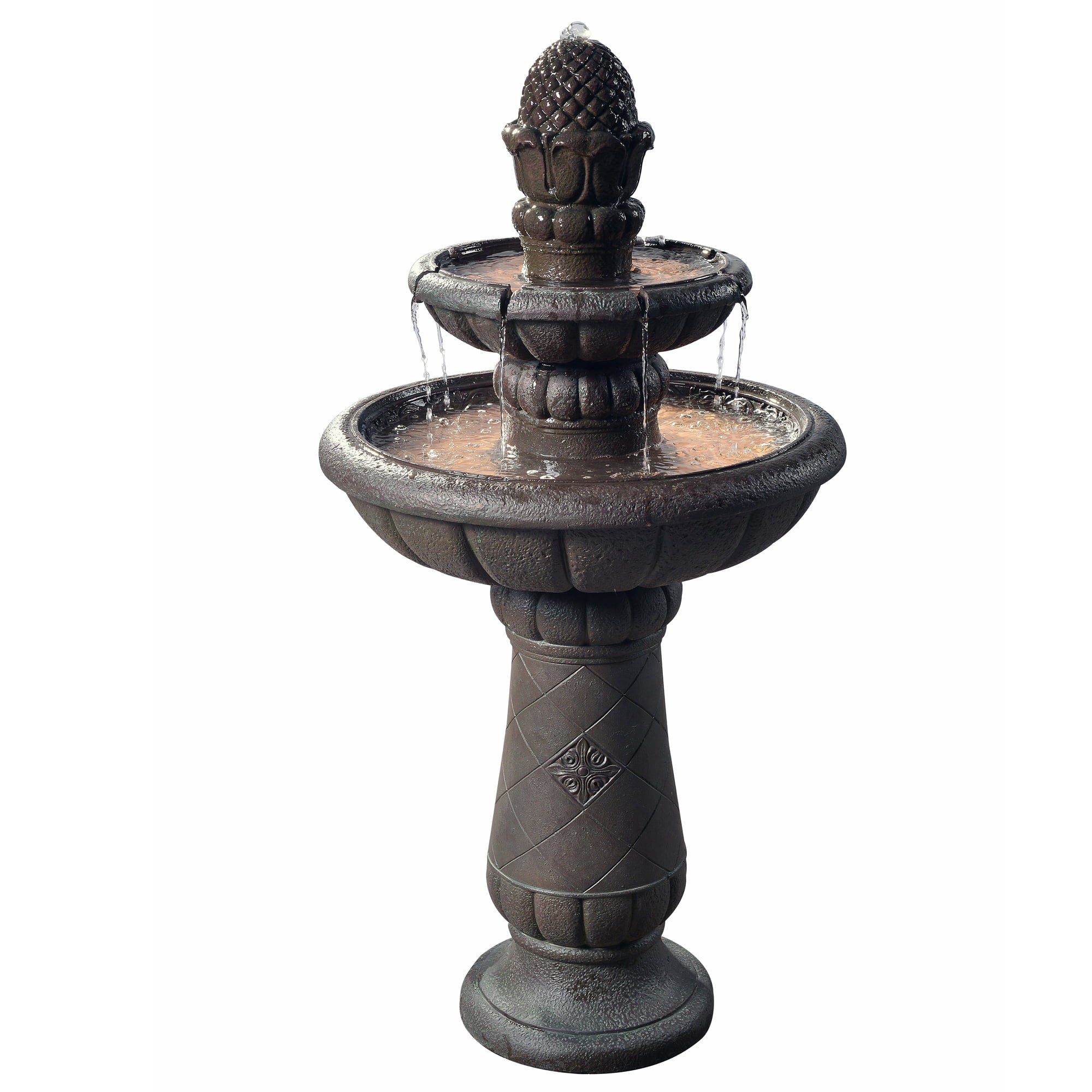 Teamson Home Outdoor Deluxe Pineapple 2-Tier Pedestal Fountain， Gray