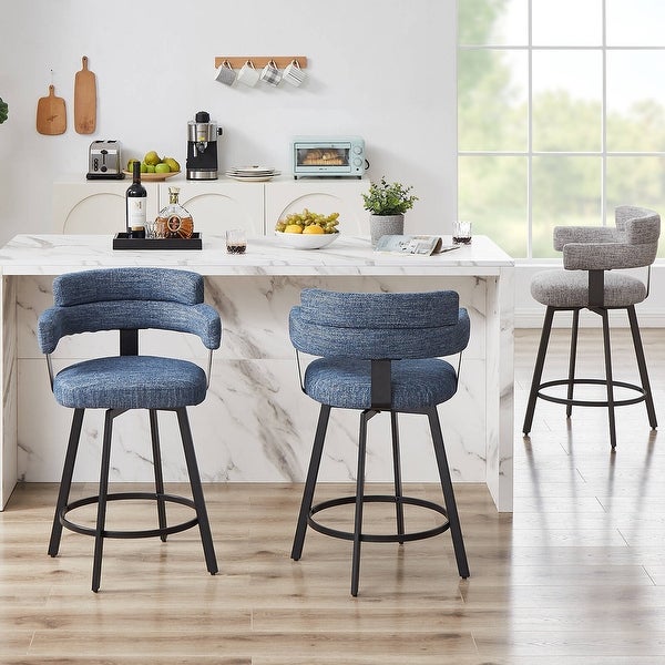 Hausfame Set of 2 Linen Swivel Counter and Bar Stool with Metal Footrest - N/A